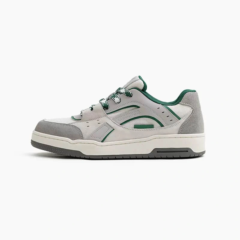 Graue 90er Retro Skate Sneaker – Schotter-Style: Dein Streetwear-Klassiker im Used-Look, ein cooler Hingucker!